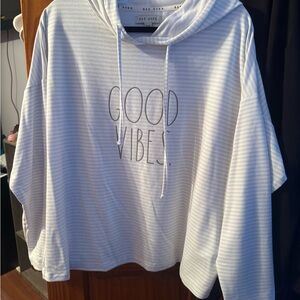 Rae Dunn White Striped Hoodie
